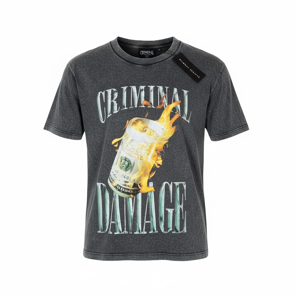 Criminal Damage Fire Money T-Shirt Washed Black