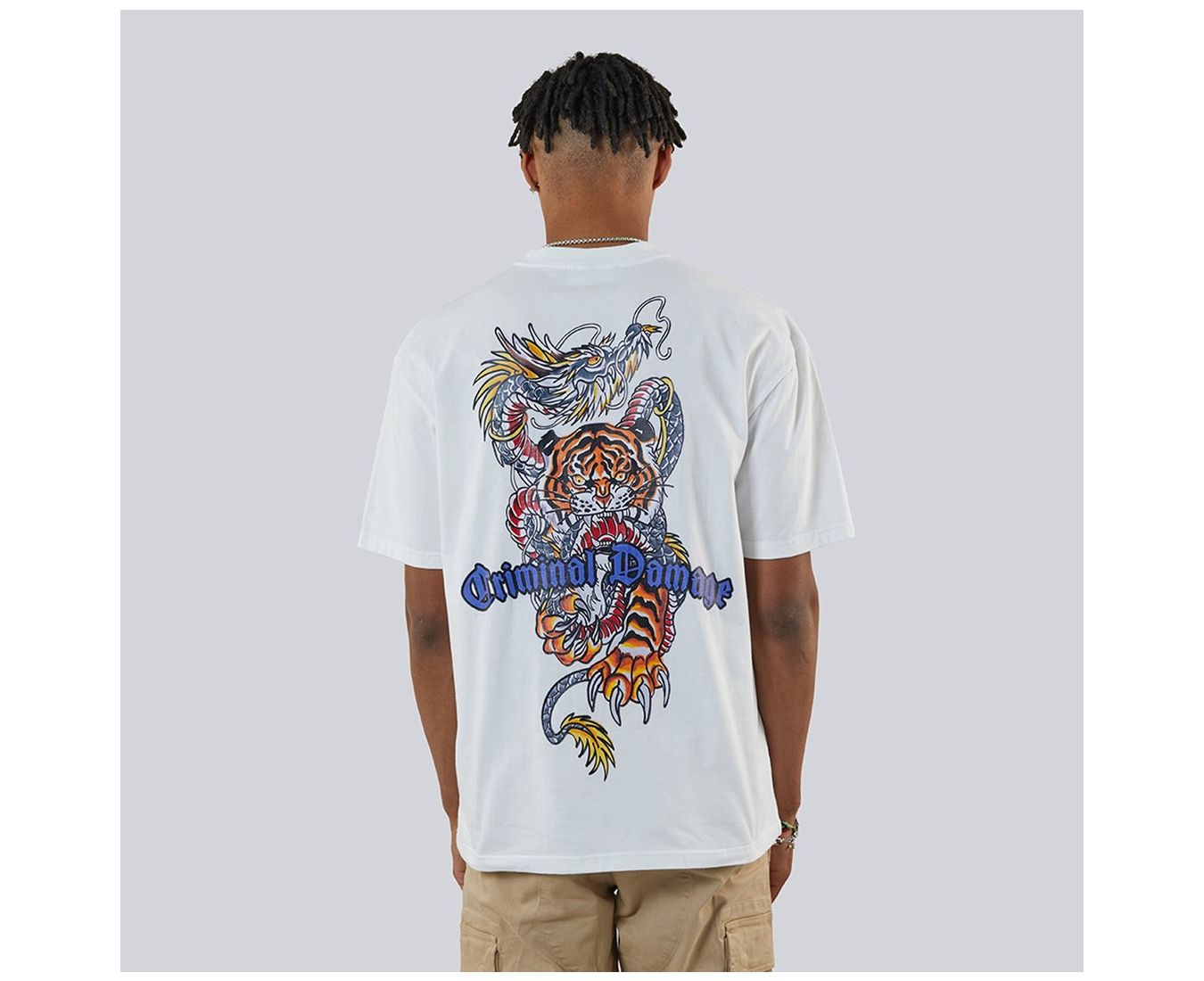 Criminal Damage Dragon Tiger Fight Tee - White