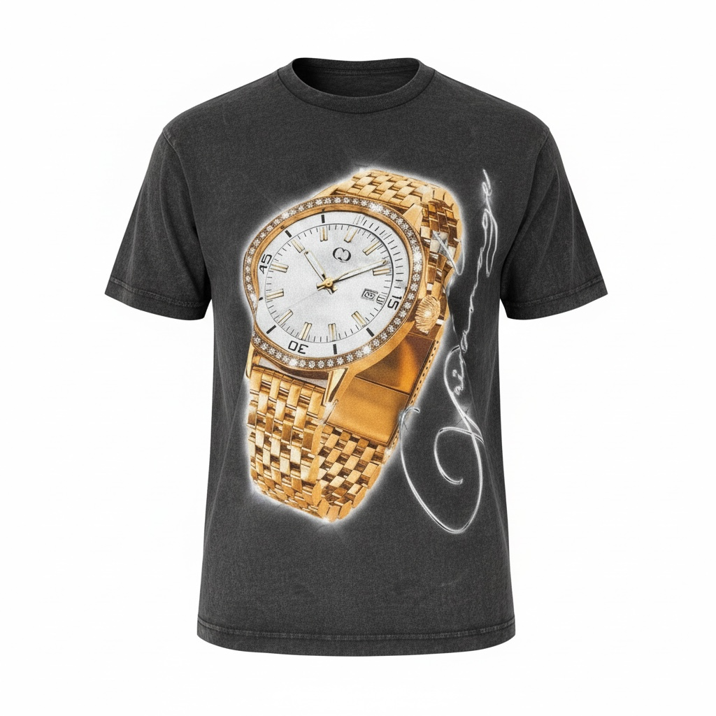 Criminal Damage Gold Watch T-Shirt Washed Black