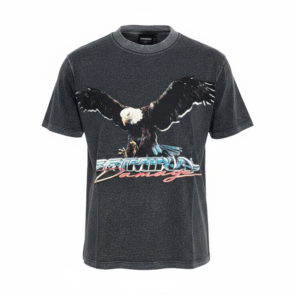 Criminal Damage Eagle Print T-Shirt Washed Black