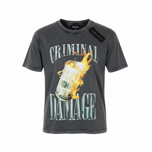 Criminal Damage Fire Money T-Shirt Washed Black