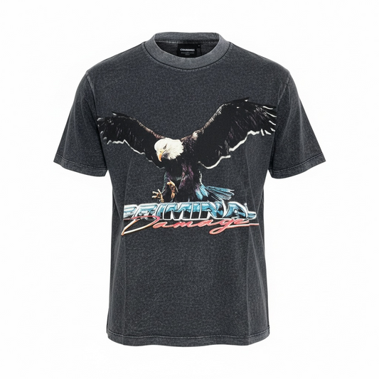 Criminal Damage Eagle Print T-Shirt Washed Black