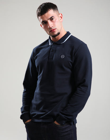 MARSHALL ARTIST SIREN LONG SLEEVE TIPPED POLO SHIRT // NAVY