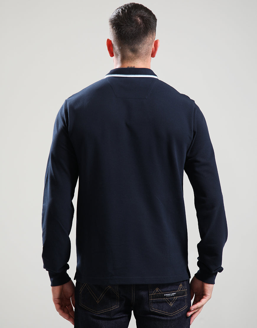 MARSHALL ARTIST SIREN LONG SLEEVE TIPPED POLO SHIRT // NAVY