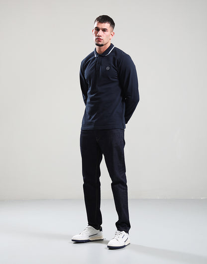 MARSHALL ARTIST SIREN LONG SLEEVE TIPPED POLO SHIRT // NAVY